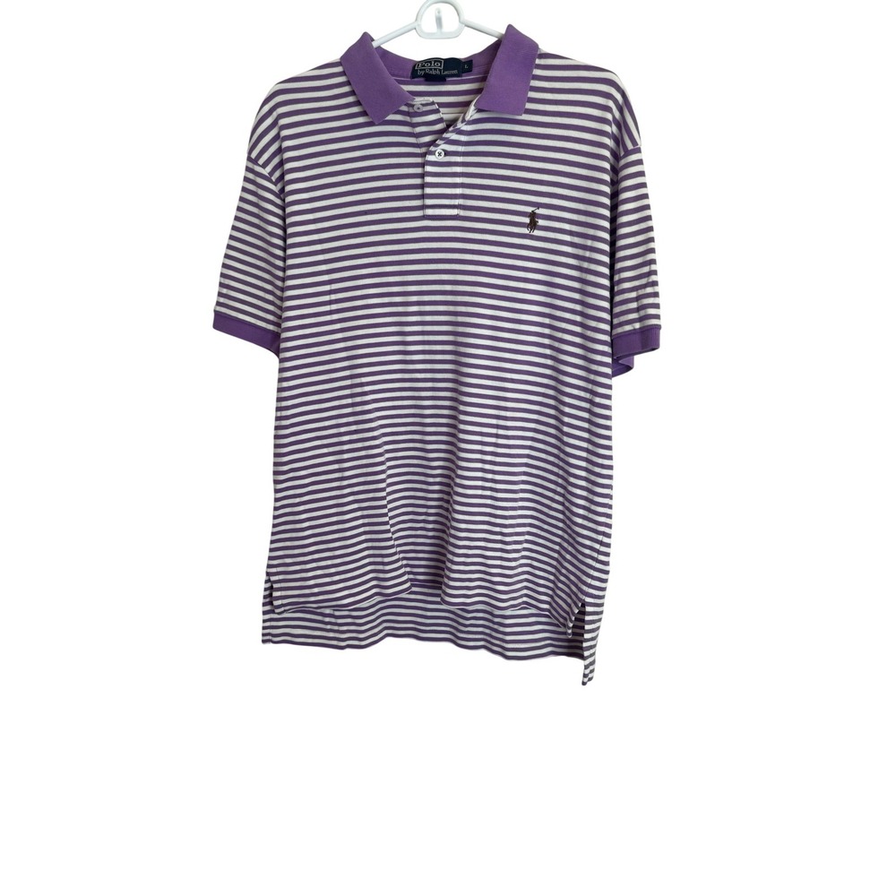 Polo Ralph Lauren Polo‎ Shirt Mens Large Purple White Stripe Pony Logo Cotton